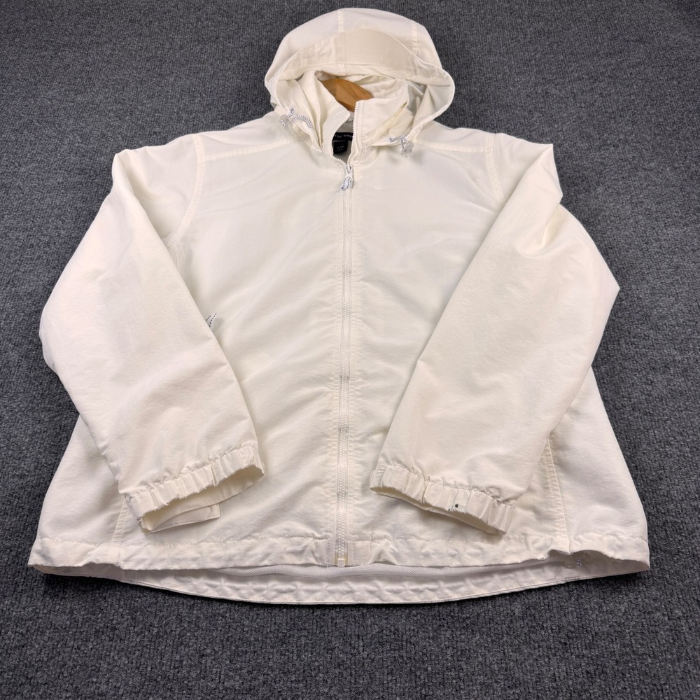 Lands' End Windbreaker Jacket Women Large Petite Ivory Hooded Mesh Lined L/P